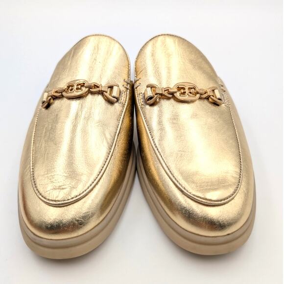 Sam Edelman Kira Slip On Mule Women's Logo Leather Gold Size US7.5M EU38 - Picture 2 of 12